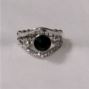 Silver Tone Black Rhinestone Expanding Ring